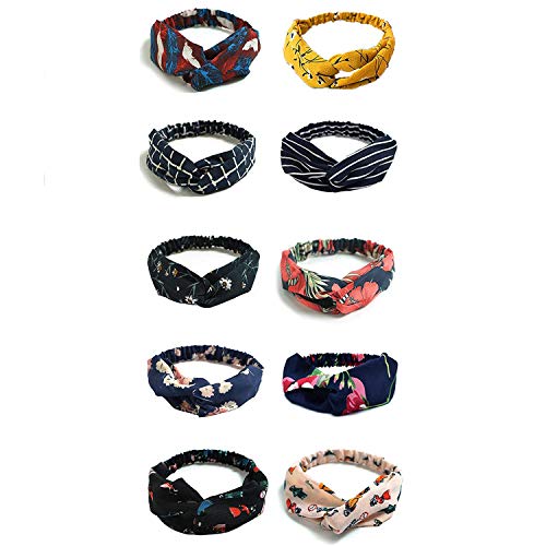 Elastic Criss Cross Headbands Floral Head Wrap for Women Ladies Girls Yoga Fitness Daily Use Hair Accessories (Silk headbands-2)