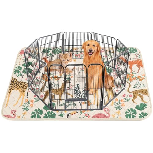 Image of IEUUMLER Washable Pee Pads for Dogs, 1 Pack Forest Pattern Reusable Waterproof Puppy Pads, Non-Slip Super Absorbent Dog Training Pad for Playpen Crate Bed EU013 Beige Jungle, 63x63
