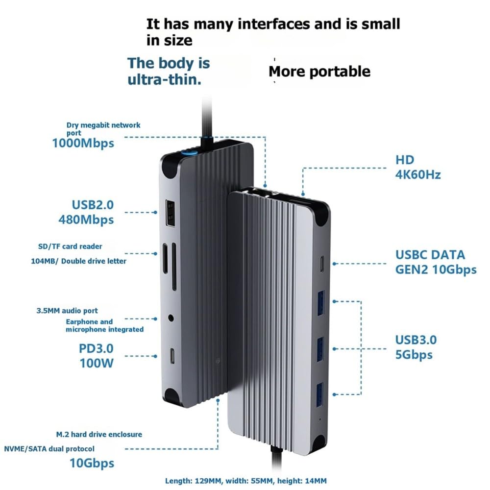 12 w 1 M.2 SSD USB C HUB 12 w 1 SSD USB C HUB stacja dokująca 4K 60Hz/RJ45 1000 Mbps/PD100W/USB3.0 5 Gb/s typ C Hub do laptopa PC