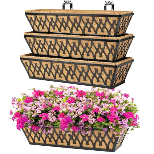 4 Pack 24 Inch Window Boxes Planters for Outdoor Plants Railing Planter Box with Adjustable Brackets...