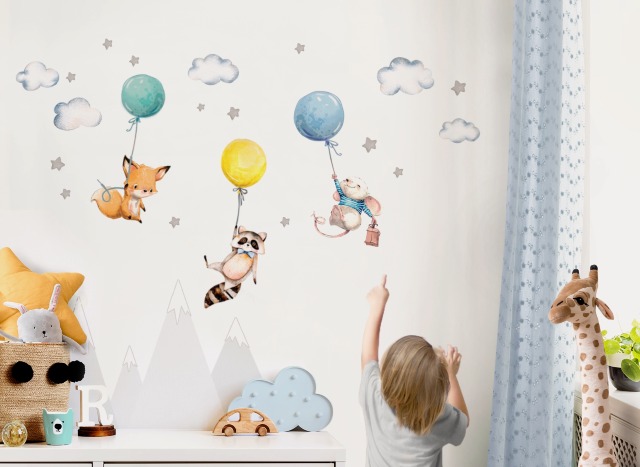 Little Deco Wandtattoo "Sei Wild & Maus" - Kinderzimmer Deko 146x61cm Mit Luftballon Motiv