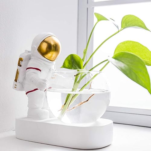 Miniatura 7 de OSALADI Kids Toys - Maceta LED de escritorio de astronauta, luz de adorno de astronauta de resina con jarrón de vidrio, lámpara nocturna de
