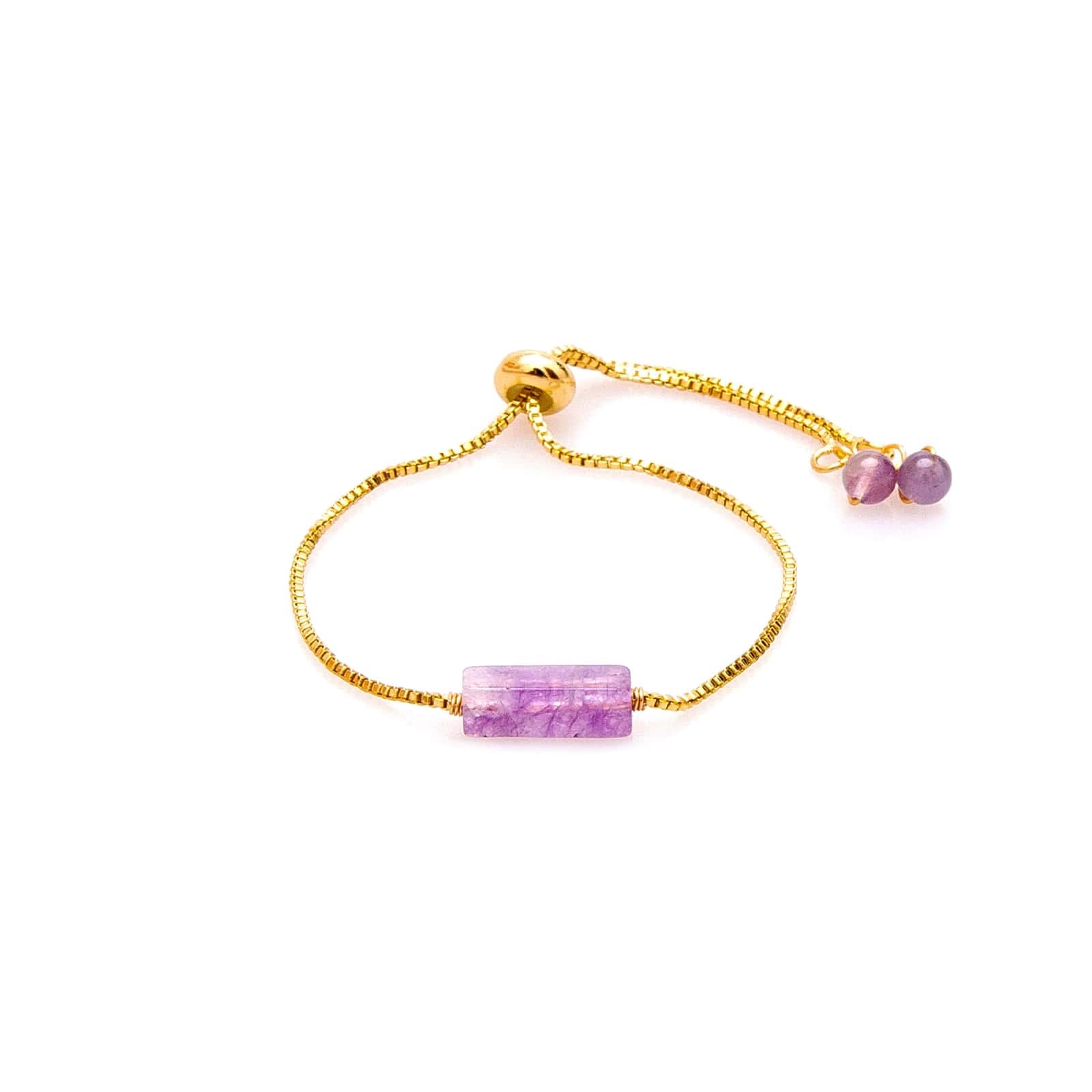 Lotus and LunaStone of the Earth Gold Dainty Healing Stone Bracelet (African Jasper, Amethyst, White Quartz)