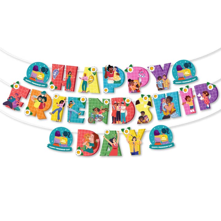 Festiko® Happy Friendship Day Banner Decoration with Ribbon, Friendship Day Hanging Banner for Home, School, College, Office Party Decorations, DIY Friendship Celebration Supplies-image-14
