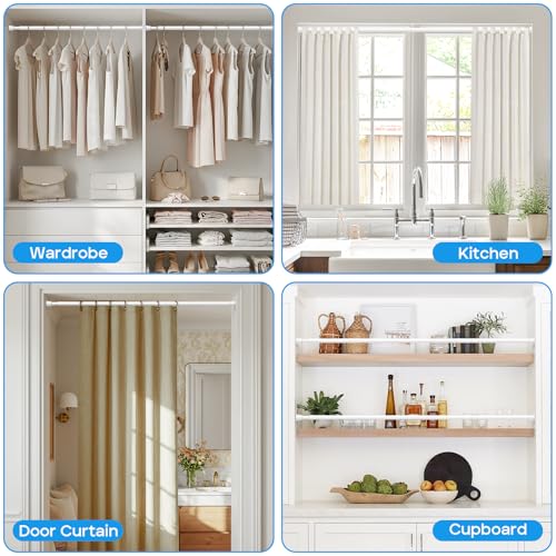 Image of 2 Pack Tension Rods for Windows 28 to 48 inch, Adjustable Curtain Rods No Drilling Spring Rods Extendable Pressure DIY Tension Rod for Window Closet Kitchen, White