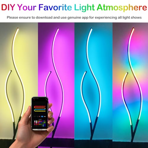 Image of DAYCENT RGBWIC Floor Lamps Modern Smart Corner Lamp with APP and Remote 1500 Lumen LED Lights with Music Sync, 16 Million DIY Colors, Scene Modes Ambience Light for Bedroom Living Room Black