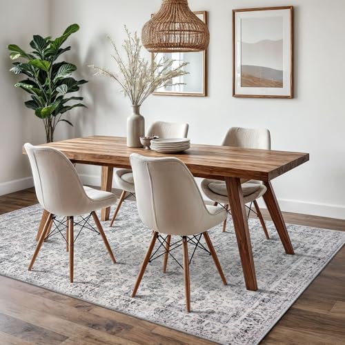 Grey Blue White 5x7 Area Rug for Nursery, Large Vintage Neutral Rug with Non-Slip, Washable Rugs for Living Room, Soft Traditional Floral Carpet for Farmhouse Dining Room Office Home Décor