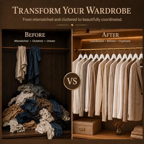 Image of Ash & Roh - Wooden Suit Hangers - Smooth Finish Solid Wood Coat Hanger with Non Slip Pants Bar, 360 Swivel Hook and Precisely Cut Notches Camisole, Jacket, Clothes Hangers (White Hanger, 45)