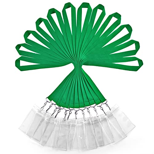 Cordons tour de cou avec porte-cartes, cordons tour de cou durables avec supports transparents imperméables en vrac (Vert, lot de 12)