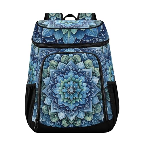 Mandala Indian Blue Flower Cooler Backpack Cooler Insulated Leak Proof Lunch Backpack 36 Cans Waterproof Soft for Men Women Picnic Hiking Camping Beach
