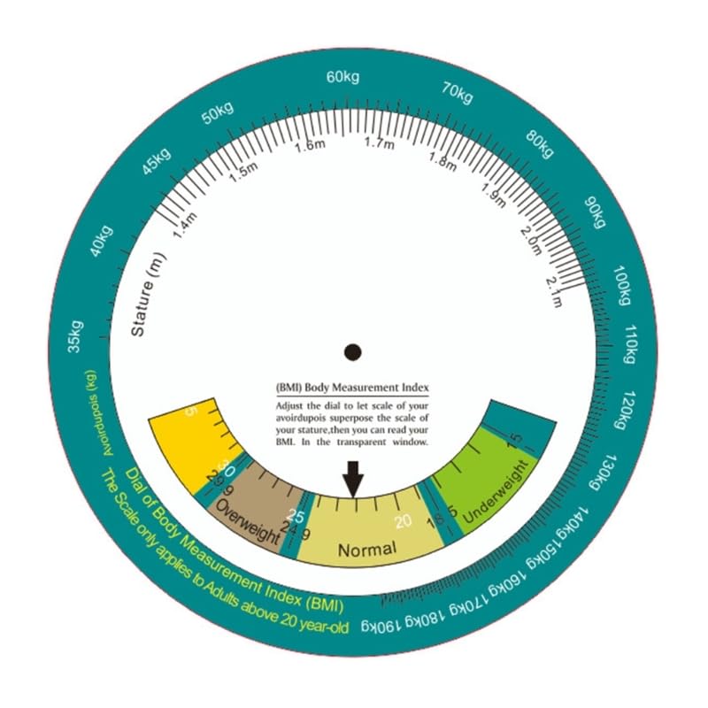 Calculatrice d'indice de masse corporelle IMC améliorée - Simple face - Utilisation facile - Convient pour 20 adultes de 150 mm de diamètre