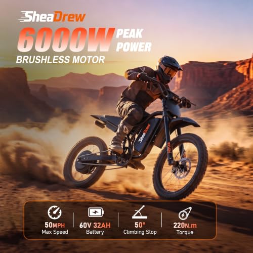 Image of 6000W Peak Electric Dirt Bike, 50MPH Off-Road Ebike, 60V Removeable Battery, Dual Suspension, Hydraulic Disc Brakes, UL2849 Certified Electric Bike for Adults & Teens