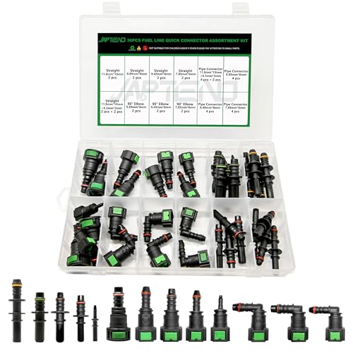 Japtend 36pcs Fuel Line Quick Connect Assortment Kit 13 Sizes Fuel Line Repair Kit Straight Elbow Pipe Connector Fittings SAE 6.3mm to 11.8mm