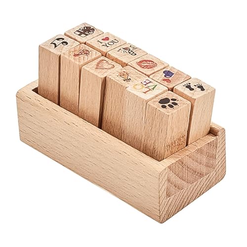 Tiardey - Juego de 12 Sellos de Goma de Madera para Diario con Caja de Madera - Amor + Matrimonio