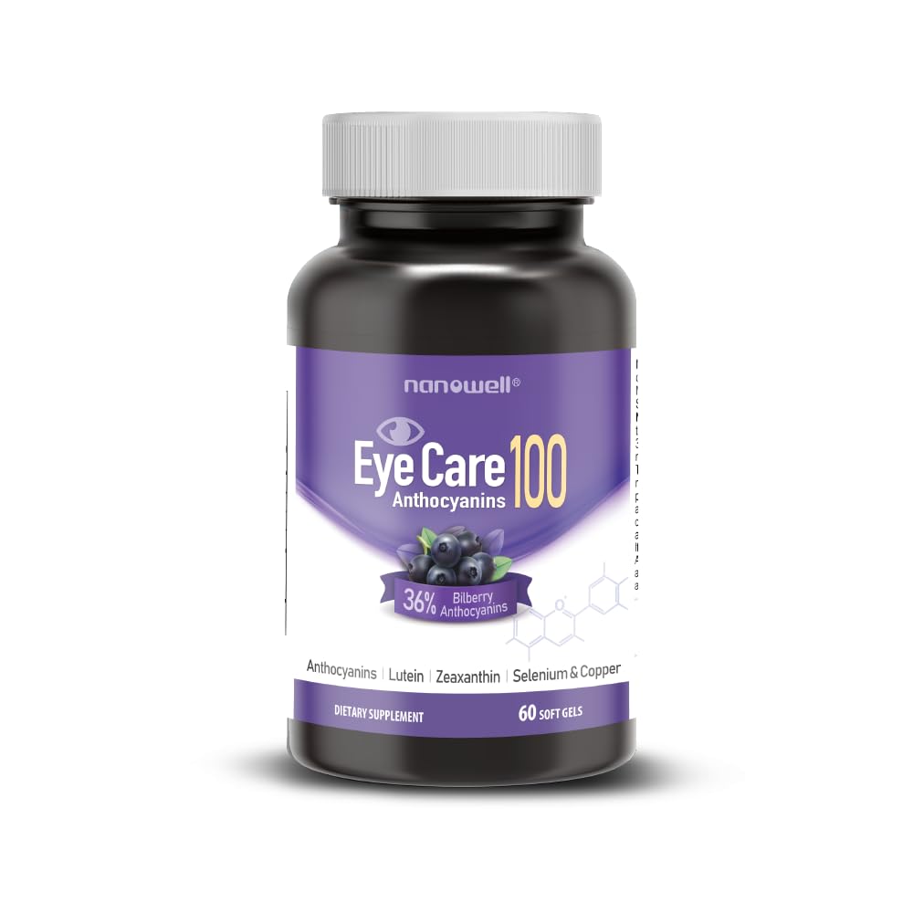 EyeCare Anthocyanins 100 - Eye Health Supplement with Bilberry, Zeaxanthin, Lutein, Anthocyanins, Vitamin A, E, Selenium & Copper - 60 Softgels, 60 Day Supply