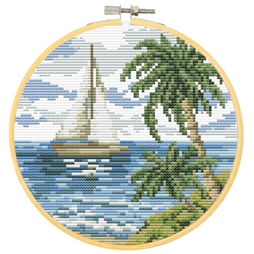 Image of DIAMOND DOTZ Sailing Away Stamped Cross Stitch for Adults, Counted Pattern