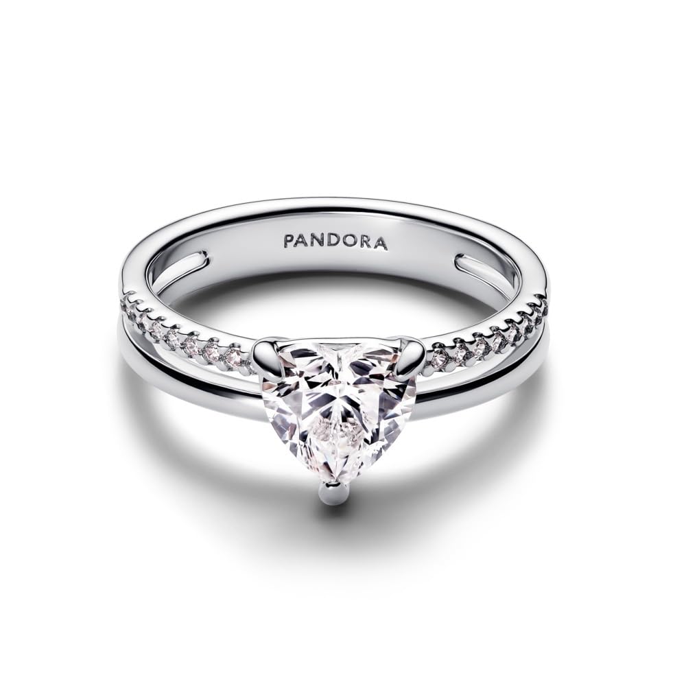 PANDORA Anillo de plata para mujer con doble carril con corazón 193100C01