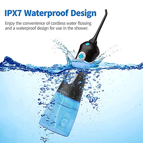 TUREWELL Munddusche -Elektrisch Zahnzwischenraumreiniger mit 3 Modi und 4 Düsen,IPX7 Wasserdicht 300ML Munddusche Kabellos,USB Tragbarer Aufladbarer für Familie und Reisen,Schwarz – Bild 7