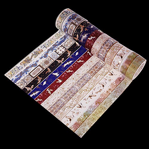 Angelikashalala - 12 rollos de cinta adhesiva decorativa para manualidades, cinta de enmascarar de oro para artes, manualidades, suministros de diario, planificadores, álbumes de recortes, envoltura