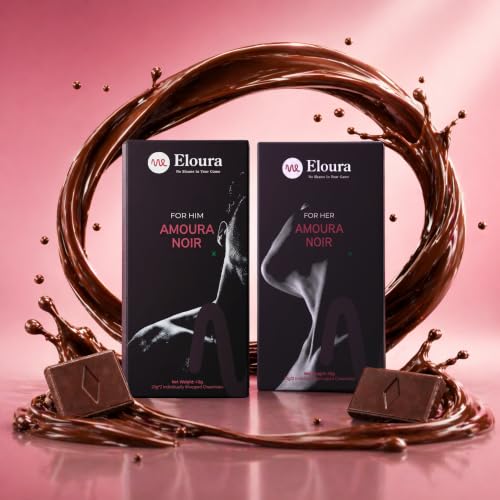 Image of ELOURA Amoura Noir Mood Uplifting Chocolates for Couples - 4 Bars, 20g Each | Chocolate for Couples | 45% Dark Chocolate & 9 Natural Botanical Blend | Vegan Dairy Free | Gift Set for Men & Women