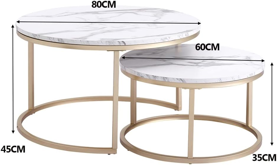 Side Table/End Table,2 in 1 Marble Texture Coffee Table for Living Room Sofa Side Round Combination Home Furniture Metal Bracket
