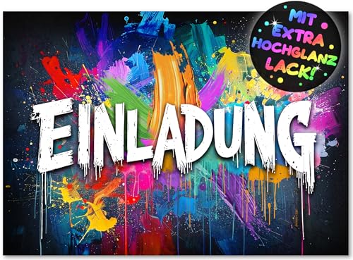 12x Graffiti EINLADUNGSKARTEN KINDERGEBURTSTAG Junge Mädchen - die frech bunten Graffiti PARTY Karten sind die perfekte Graffiti EINLADUNG für Jungen Mädchen Kinder GEBURTSTAG KINDERPARTY Gaming