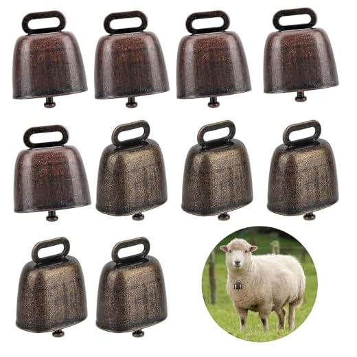 Begpoee 10 Piezas Vintage Campana Vaca, Campana de Bronce Ovejas, Cencerros de Metal Mini Campanas, 35 x 24 x 37 mm, Para Ganado, Vacas, Caballos y Ovejas(5 x Bronce Rojo + 5 x Bronce Verde)