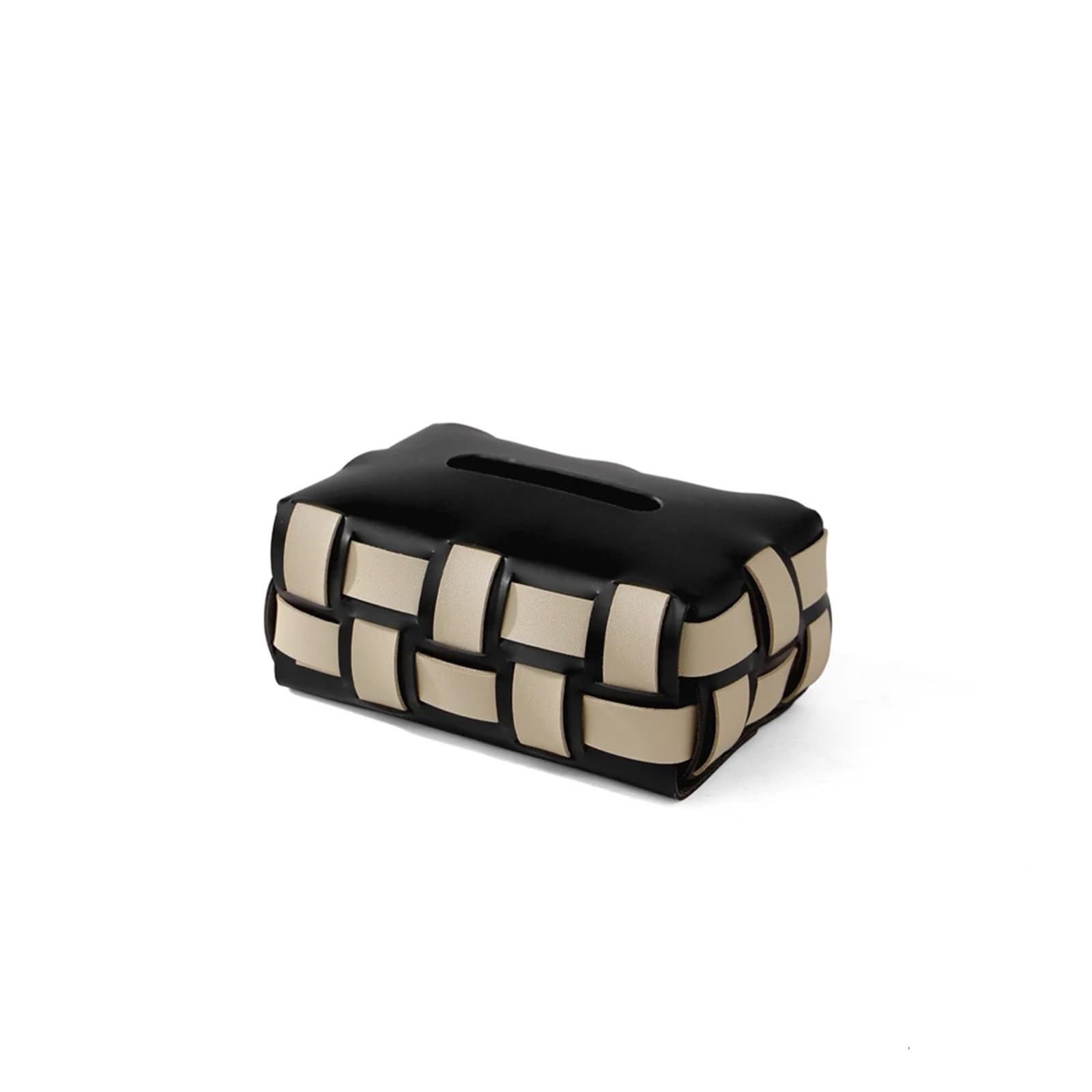 Leather Paper Holder Double Plaid Woven Tissue Box Desktop Napkin Organizer Home Creative Handkerchief Towel Cover(C)