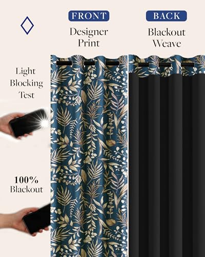 Image of Cloth Fusion Printed 100% Blackout Window Curtains 5 Feet Long Set of 2