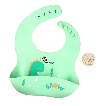 R for Rabbit Safari Silicone Bib for Baby Food Feeding BPA Free, Baby Apron Adjustable Straps With Food Pocket, Mess Free, Waterproof, Washable & Reusable Ideal for Babies 6 to 36 Months (Sea Green) - image, photos