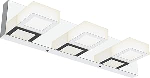 Ralbay Modern LED Bathroom Vanity Lights Chrome Stainless Steel Acrylic Bathroom Wall Lighting Fixtures Modern LED Vanity Lights Over Mirror(Natural White Light)