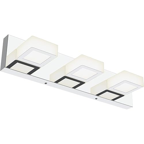 Ralbay Modern LED Bathroom Vanity Lights Chrome Stainless Steel Acrylic Bathroom Wall Lighting Fixtures Modern LED Vanity Lights Over Mirror(Natural White Light)