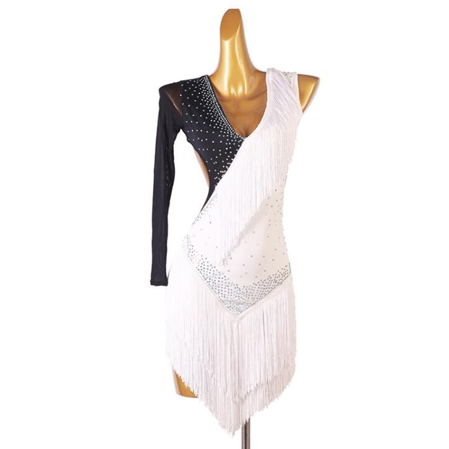 Damska sukienka treningowa z frędzlami do tańca latynoskiego, kostium do salsy cańca latynoskiego, kostium do salsy cha cha, strój do tańca towarzyskiego tango, spódnica slim fit, biała, XXL
