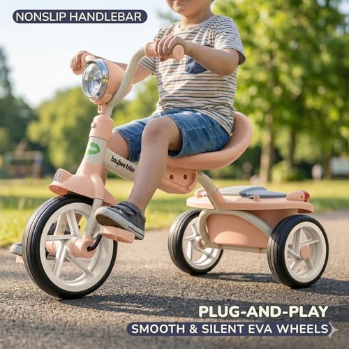 Image of Flyer Foldable Baby Tricycle for Kids | Kid Cycle with LED Light, Music & Storage Baskets | Baby Tricycle with Adjustable Seat & Handle | Cycle for Kids 2 to 5 Years (Lite Pink)