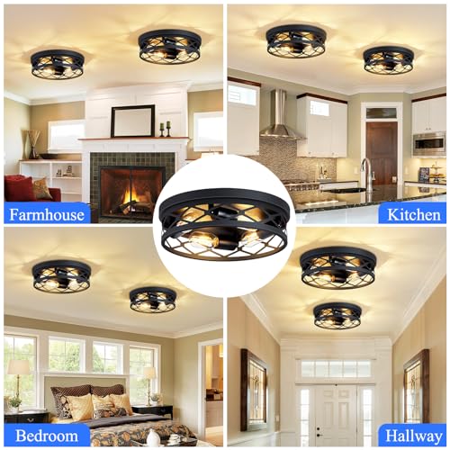 Image of SKEJAO Flush Mount Ceiling Light Fixture,Ceiling Light Fixture for Hallway, Black Hallway Light Fixtures Ceiling,Light Fixtures Ceiling Mount for Kitchen,Farmhouse,Hall (2 Pack) (13.99inch)