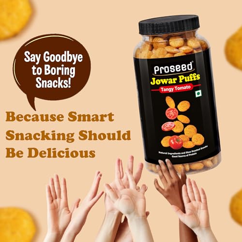 Image of Proseed Jowar Puffs (Tangy Tomato) | 150g x 3 Packs (Total 450g) | Slow Roasted & 100% Veg | No Refined Flour, Sugar & Trans-Fat | Gluten Free | No Palm Oil | Healthy Travel Friendly Millet Snacks