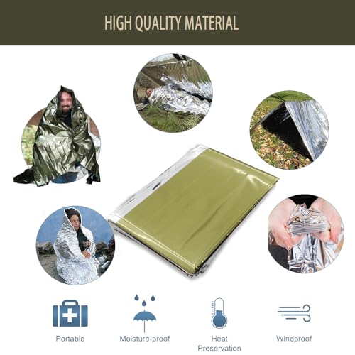 Image of Emergency Blanket ，Portable Emergency Blanket Survival Gear Emergency Bivvy Thermal Sleeping Bag Camping ，Be Suitable for Outdoors, Hiking, Survival (Army Green, 4 Pack)