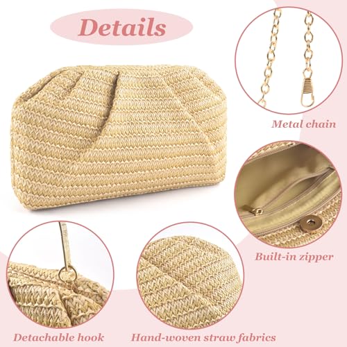 Image of ERKOON Clutch Purse for Women Elegant Pleated Evening Bag Crossbody Shoulder Handbag Envelope Bag with 2 Detachable Chain