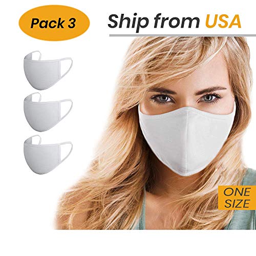 Pack 3 Cotton White Face Shield unisex Faces-Masks Bandanas Balaclavas for Dust Wind