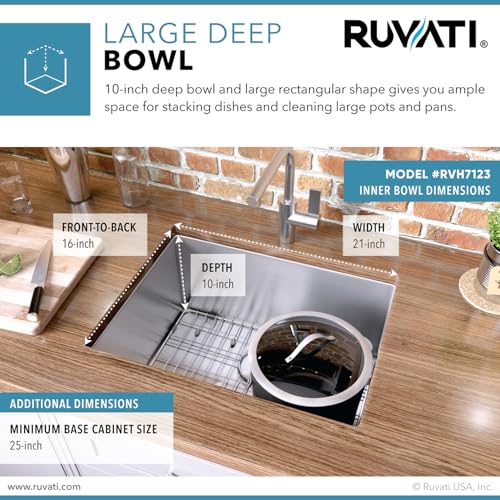 Image of Ruvati 23-inch Undermount Stainless Steel Bar Prep Kitchen Sink 16 Gauge Rounded Corners Single Bowl - RVH7123