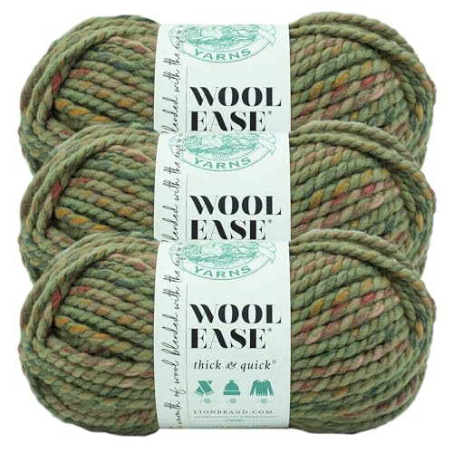 Image of Lion Brand Yarn, Wool-Ease Thick & Quick Yarn, Marsh, Green Multi, 3 Pack | Super Bulky Wool Acrylic Blend Fiber for Soft Hats, Sweaters, Chunky Blankets, Yarn for Crochet, Knitting, Crafts, Weaving
