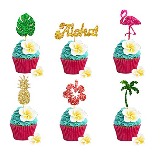 Jevenis Tropical Cupcake Toppers Aloha Cupcake Toppers Flamingo Cupcake Toppers Hawaiian Cupcake Toppers Luau Cupcake Toppers For Aloha Baby Shower Tropical Wedding Party Decor #TOP18