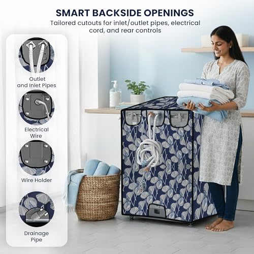 Image of Robustt Front Load Fully Automatic Washing Machine Cover for 6 kg, 6.5 kg, 7kg & 7.5 kg (Printed) | Waterproof & Dustproof Polyester Fabric with Zipper | Protection Cover | 59 x 59 x 86 cms