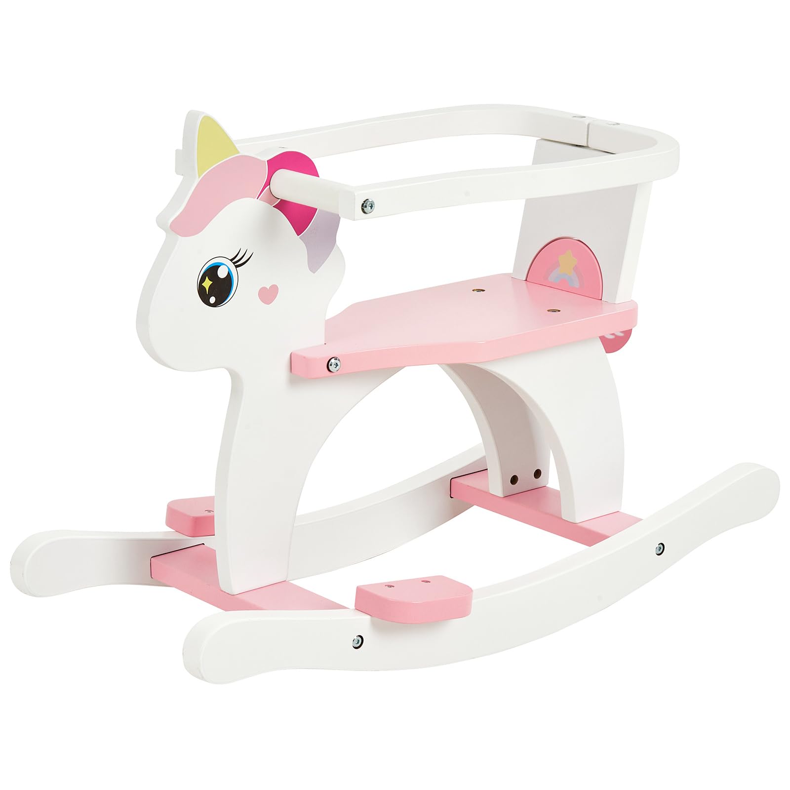 FUNLIO Caballo balancín de Madera Unicornio 0,5-3 años, con Valla y Respaldo Desmontables, balancín Infantil fácil de ensamblar, Certificado CPC – Rosa