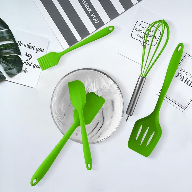 Miniatura 3 de Juego de 5 utensilios de cocina de silicona resistentes al calor, utensilios de cocina antiadherentes, nuevos artículos esenciales de cocina, verde