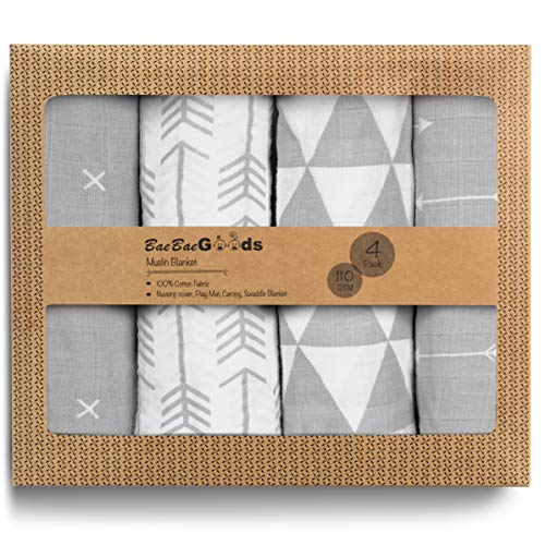 Image of Muslin Swaddle Blankets – Soft Pure Cotton Muslin Blankets – 4 Pack of Breathable Swaddle Blankets – Unisex Baby Swaddle Blanket in Pink Designs – Multi Use Muslin Blankets – 47 x 47 inches