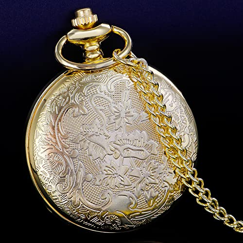 Image of Tiong Roman Numerals Scale Quartz Pocket Watches with Chain Christmas Graduation Birthday Gifts Fathers Day