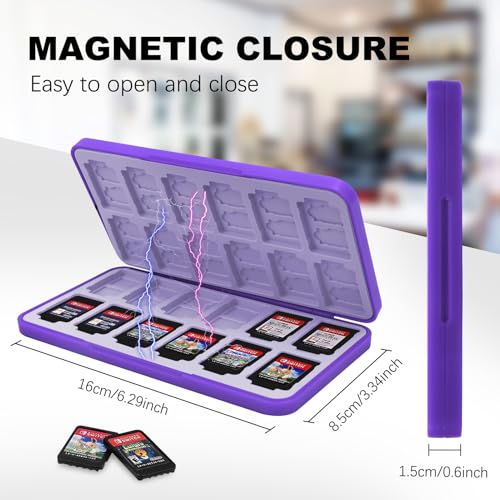Image of FYY Nintendo Switch Game Case Holder for Switch 2 Cartridge Case with 24 Game Card Slots & 48 Micro SD Card Slots, Hard Shell, Silicone Lining Heart Pattern Blue