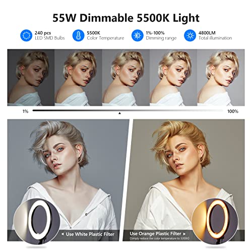Neewer 18-Inch Ring Light, 55W Dimmable 5500K Light With 240 Leds Color Filter, Soft Tube And Carrying Bag For Youtube, Tiktok, Selfies And Photography, Compatible With Camera And Smartphones #TOP2