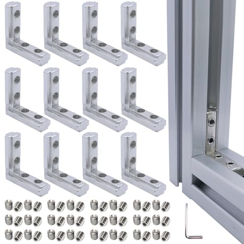12 Sets 1010 Series Aluminum Extrusion L-Shape Inside Corner Connectors,12pcs 1010 Extruded Aluminum Profile L Bracket with Screws and Wrench, for 1010 Extrusion Profile Accessories